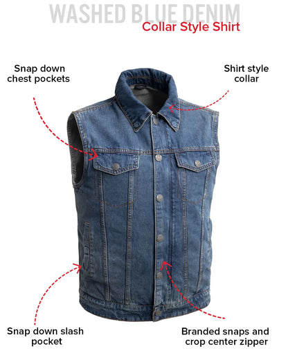Showdown Motorcycle Lightweight Denim Vest Men's Denim Vest Vests