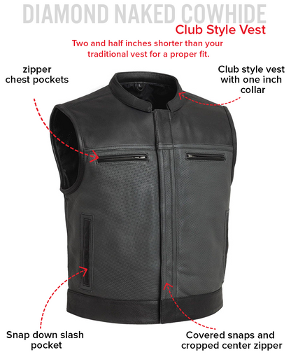 Two Tone Lowrider Perforated Men's Leather Vest Men's Perforated Leather Vest Vests