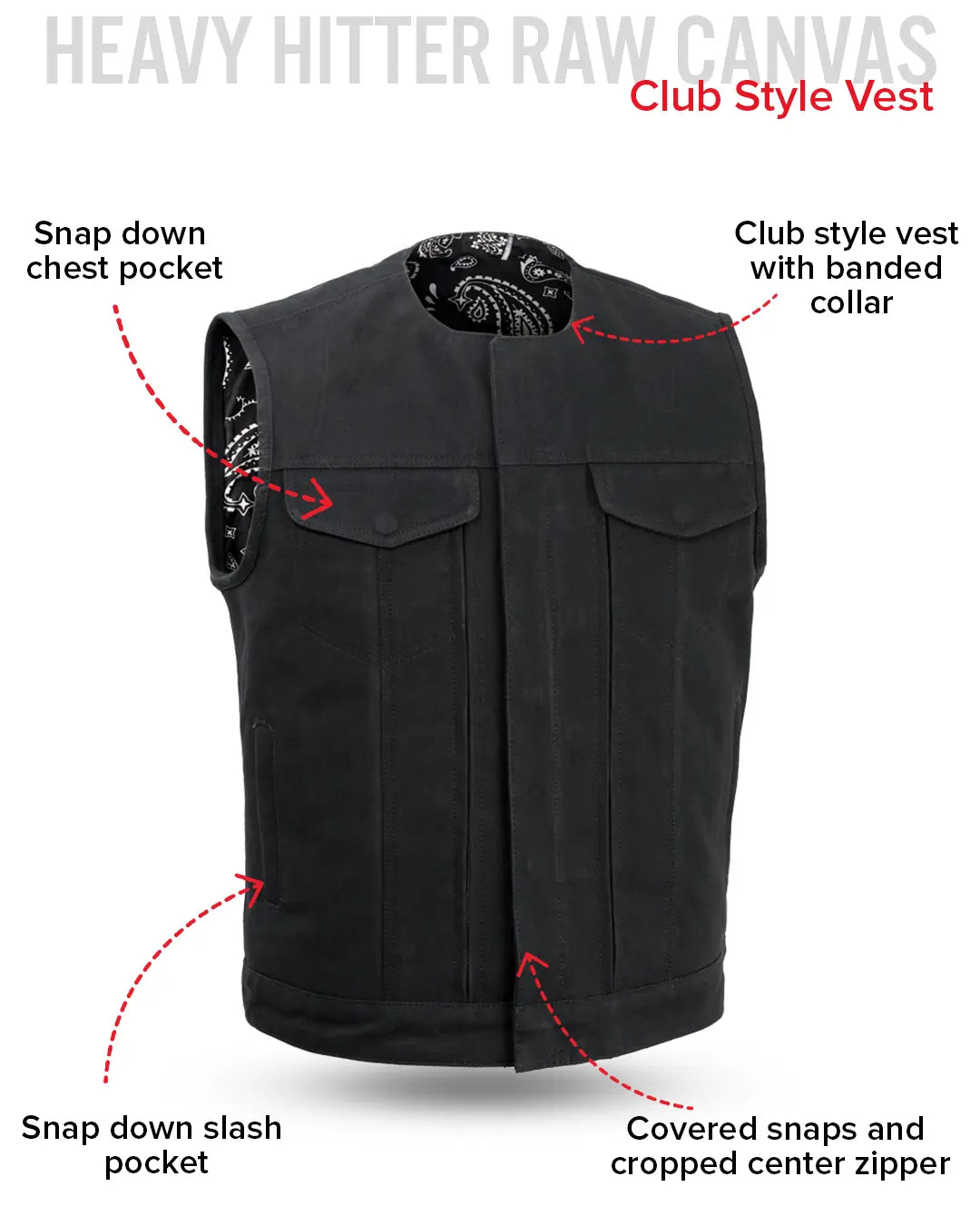 Fairfax V2 Men's Motorcycle Canvas Vest Men's Canvas Vests Vests