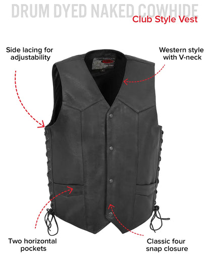 Rancher - Men's Motorcycle Western Style Leather Vest Men's Leather Vest Vests