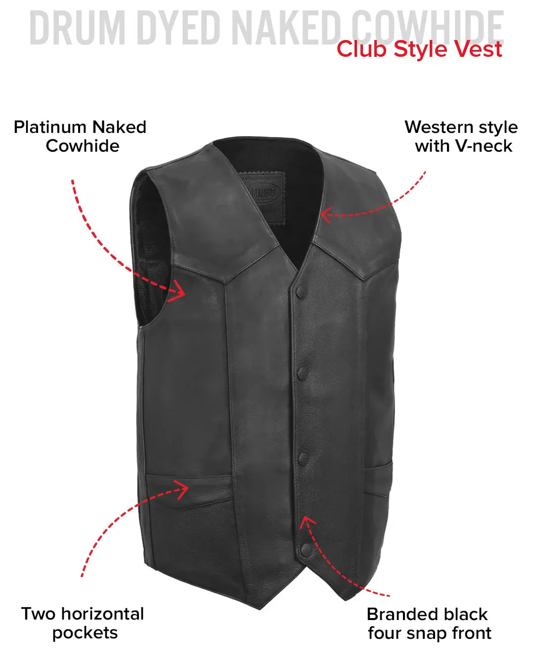 Tombstone Men's Motorcycle Western Style Leather Vest Men's Western Vest Vests