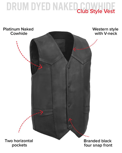 Tombstone Men's Motorcycle Western Style Leather Vest Men's Western Vest Vests
