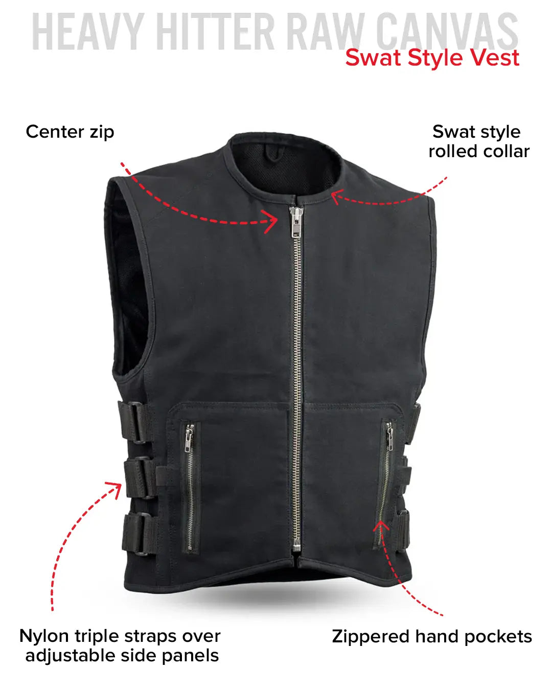 Knox - Men's Motorcycle Swat Style 20oz. Canvas Vest Men's Canvas Vests Vests