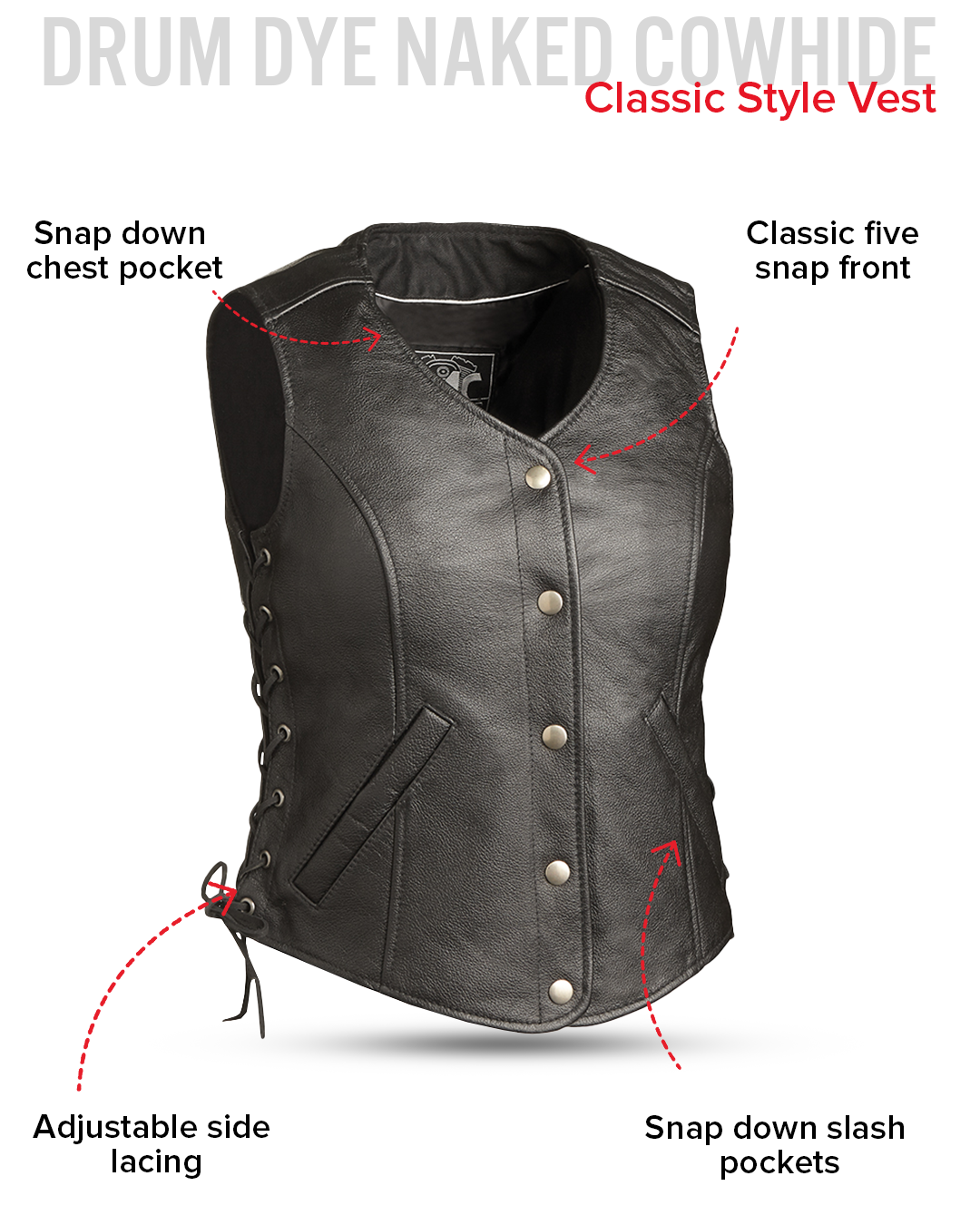 Honey Badger Women's Motorcycle Leather Vest Women's Leather Vest Vests