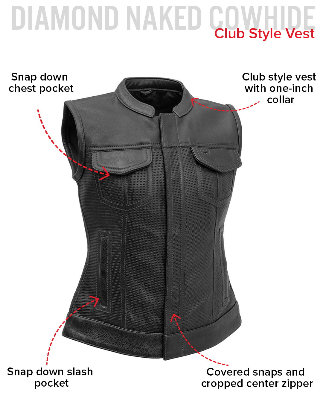 Jessica Perforated Women's Motorcycle Leather Vest Women's Perforated Leather Vest Vests