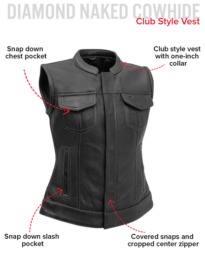 Jessica Perforated Women's Motorcycle Leather Vest Women's Perforated Leather Vest Vests