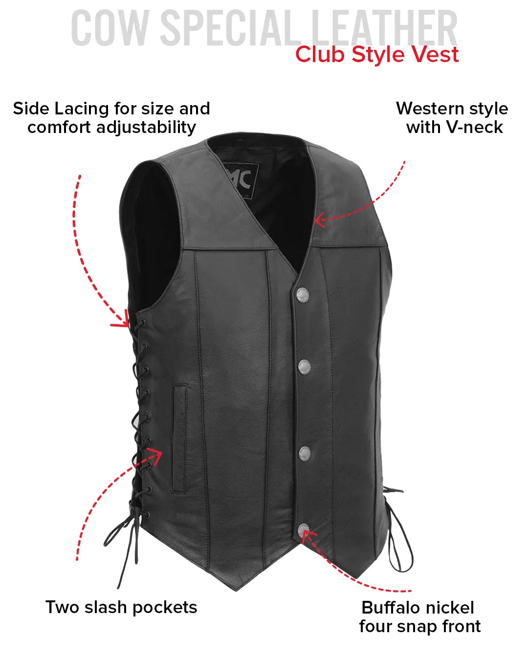 Gun Slinger Men's Motorcycle Western Style Leather Vest Men's Leather Vest Vests