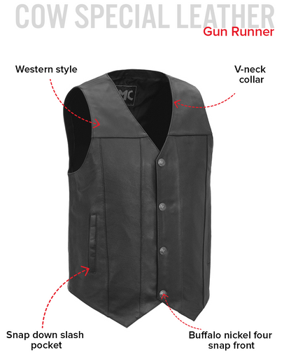 Gun Runner Men's Motorcycle Western Style Leather Vest Men's Leather Vest Vests