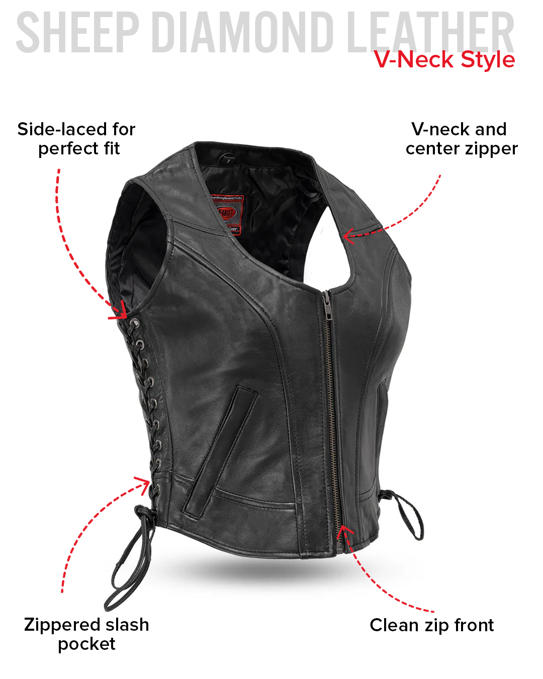 Raven Women's Motorcycle Leather Vest Women's Leather Vest Vests