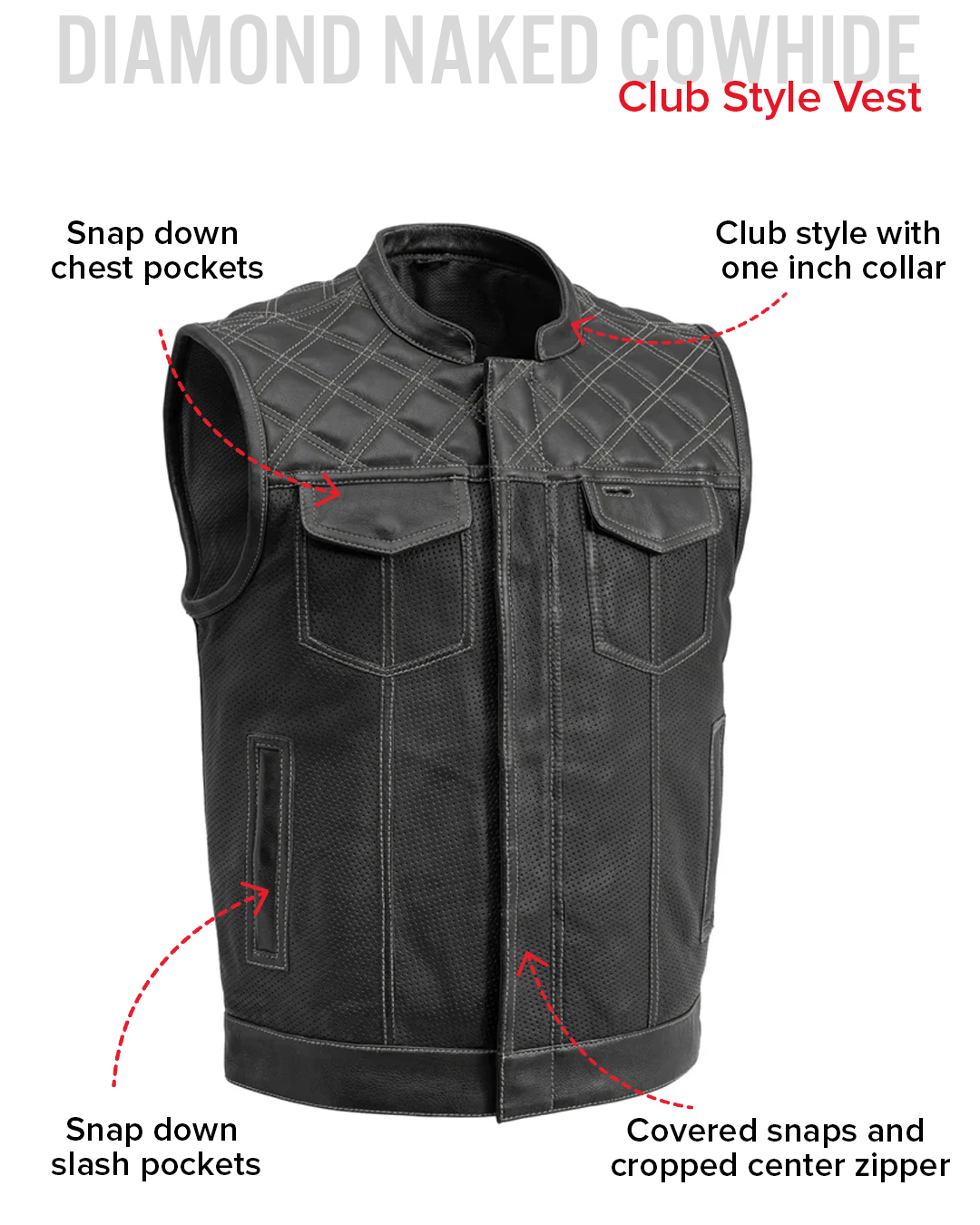 Downside Perforated Men's Motorcycle Leather Vest Men's Perforated Leather Vest Vests
