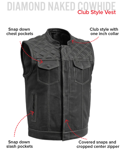 Downside Perforated Men's Motorcycle Leather Vest Men's Perforated Leather Vest Vests