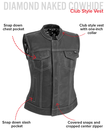 Jessica Women's Motorcycle Leather Vest - White - Limited Edition Women's Leather Vest Vests