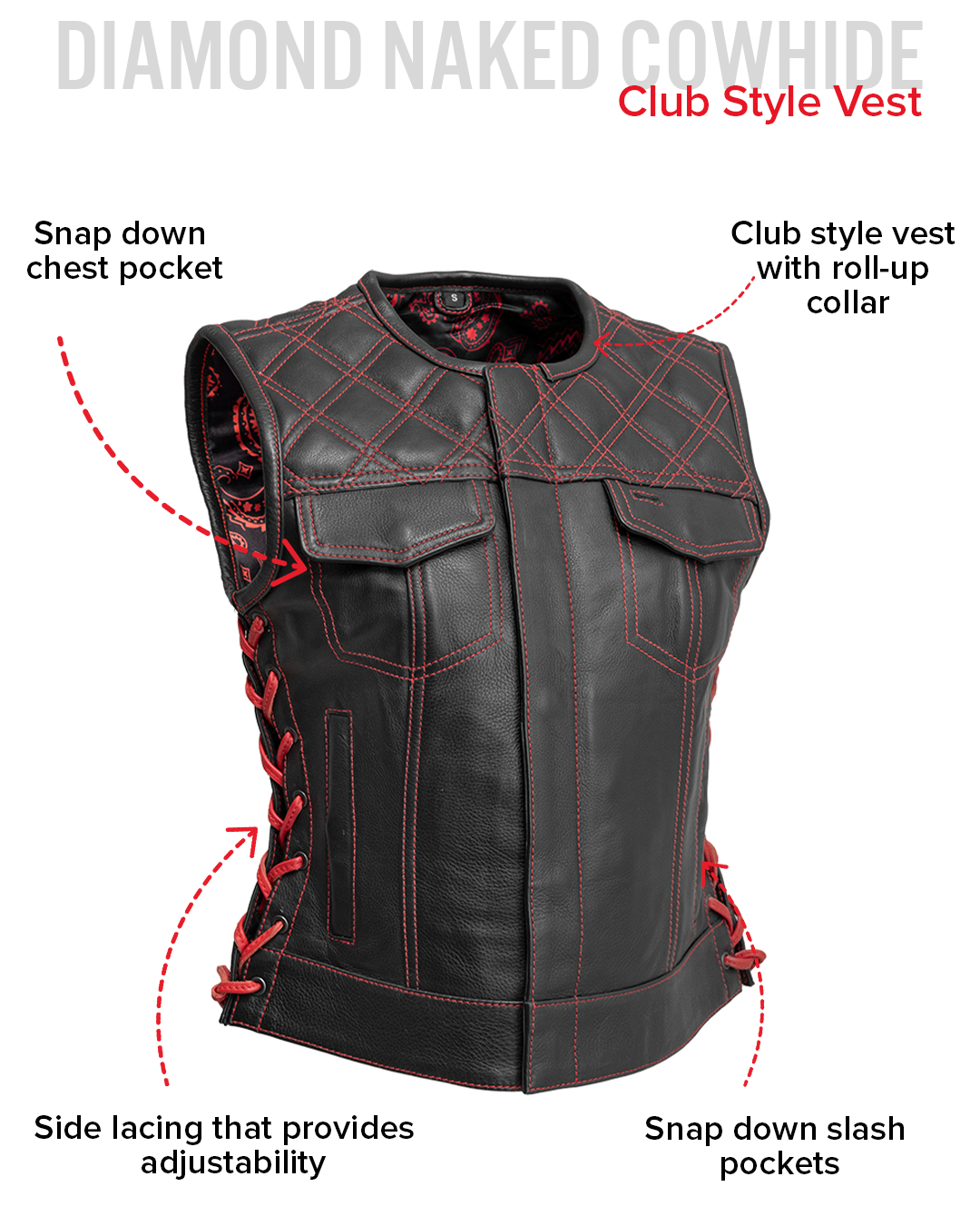 Bonnie - Women's Motorcycle Leather Vest - Diamond Quilt Women's Leather Vest Vests