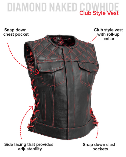 Bonnie - Women's Motorcycle Leather Vest - Diamond Quilt Women's Leather Vest Vests
