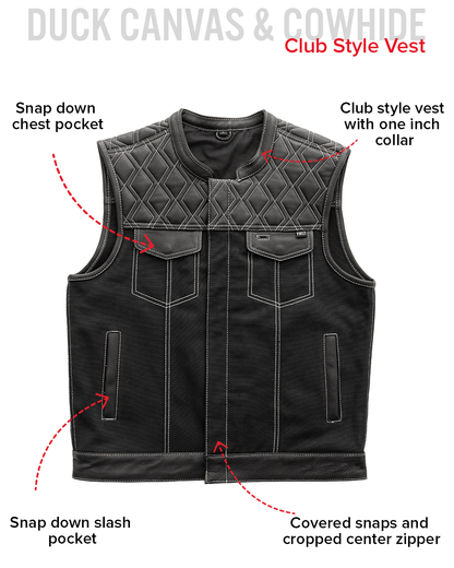 Hunt Club Motorcycle Leather Canvas Vest White Stitch Men's Canvas Vests Vests
