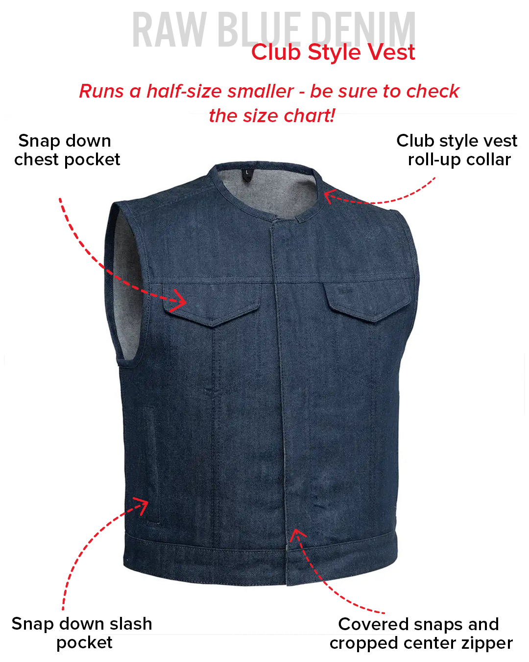 Lowside Men's Motorcycle Denim Vest (Blue) Men's Denim Vest Vests