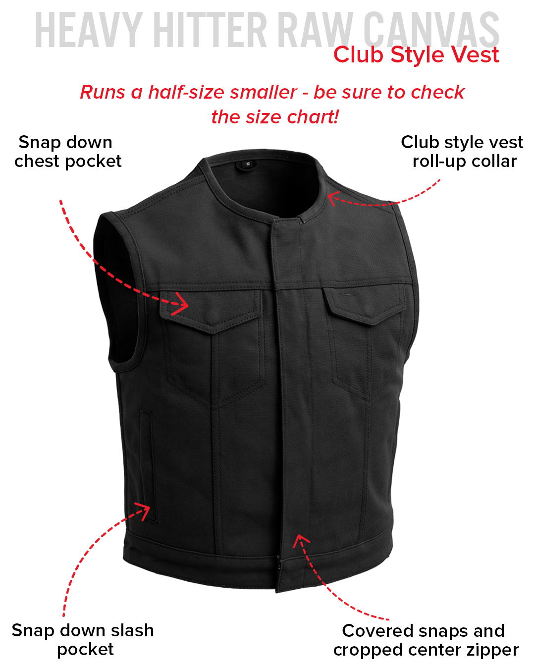 Lowside Black Men's Motorcycle Canvas Vest Men's Canvas Vests Vests