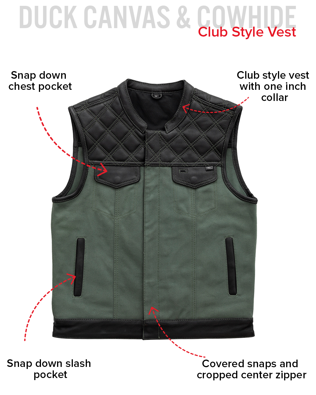 Hunt Club Motorcycle Leather Canvas Vest Green Men's Canvas Vests Vests