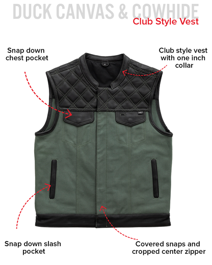Hunt Club Motorcycle Leather Canvas Vest Green Men's Canvas Vests Vests
