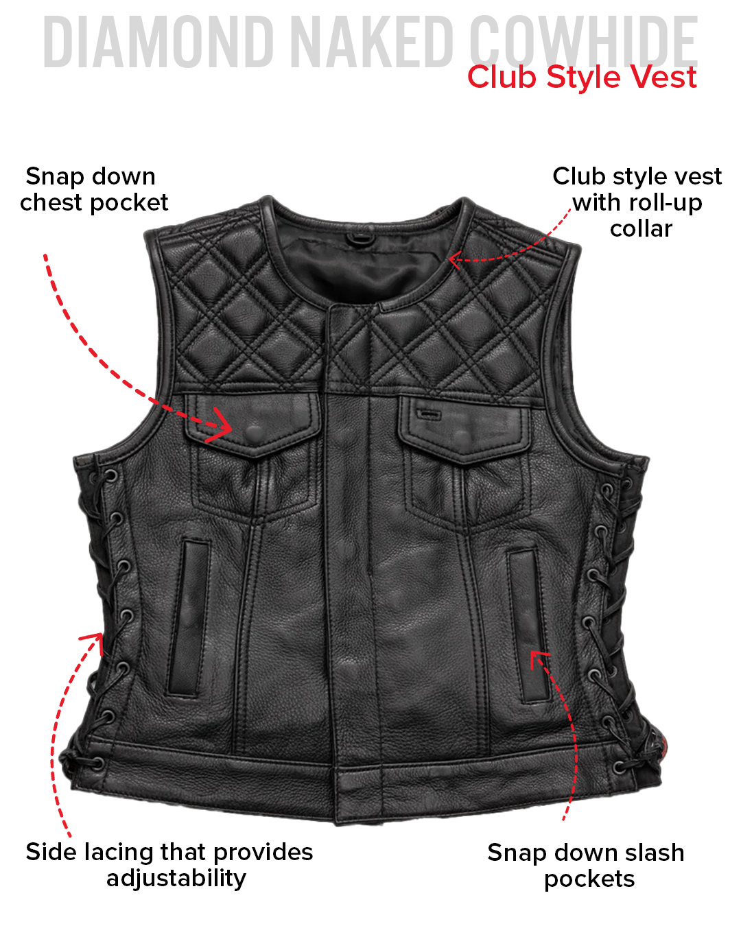 Bonnie - Women's Motorcycle Leather Vest - Diamond Quilt Women's Leather Vest Vests