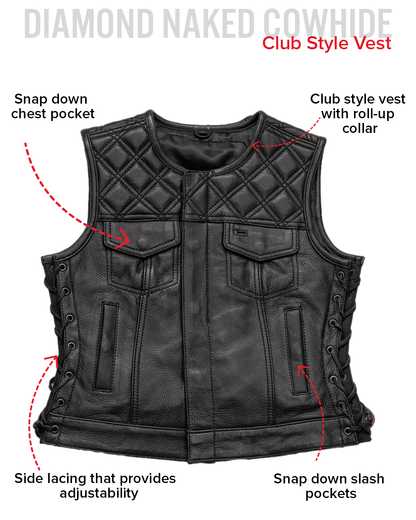 Bonnie - Women's Motorcycle Leather Vest - Diamond Quilt Women's Leather Vest Vests