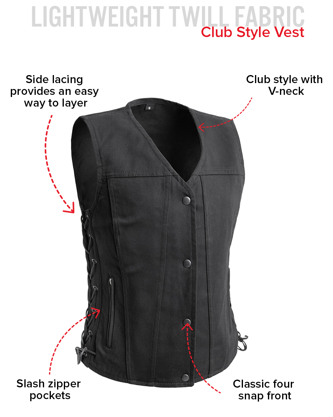 Tiff Women's Motorcycle Twill Vest Women's Twill Vest Vests