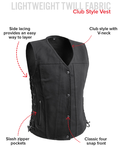 Tiff Women's Motorcycle Twill Vest Women's Twill Vest Vests