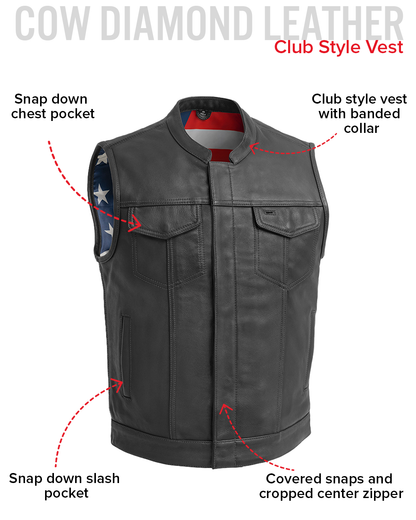 Born Free Men's Motorcycle Leather Vest - Black Stitch Men's Leather Vest Vests