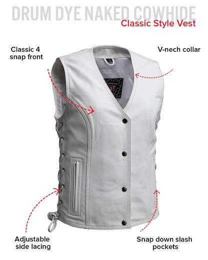 Beryl - Women's Motorcycle Leather Vest - White Women's Leather Vest Vests