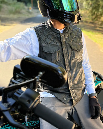 Downside Perforated Men's Motorcycle Leather Vest Men's Perforated Leather Vest Vests