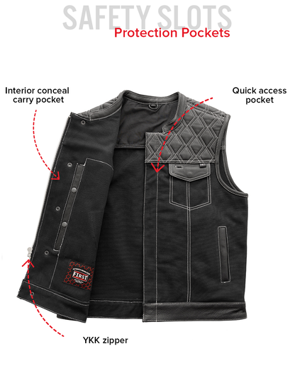 Hunt Club Motorcycle Leather Canvas Vest White Stitch Men's Canvas Vests Vests