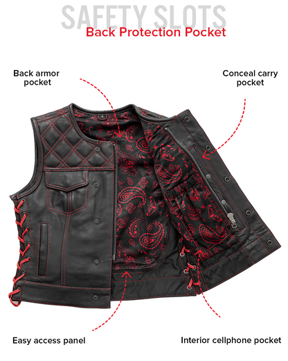 Bonnie - Women's Motorcycle Leather Vest - Diamond Quilt Women's Leather Vest Vests