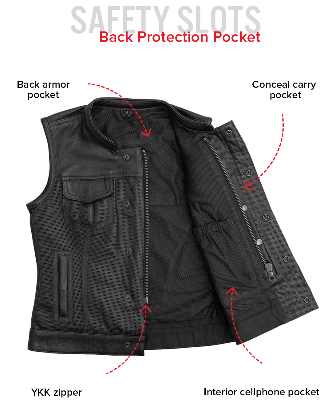 Jessica Perforated Women's Motorcycle Leather Vest Women's Perforated Leather Vest Vests