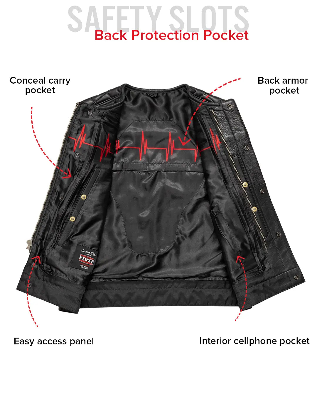 EKG Men's Leather Motorcycle Vest (Limited Edition) Factory Customs First Manufacturing Company