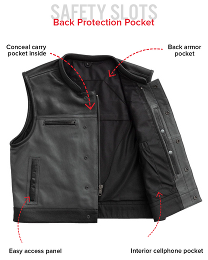 V-Twin Visionary Battleship Perforated Leather Vest Men's Perforated Leather Vest Vests