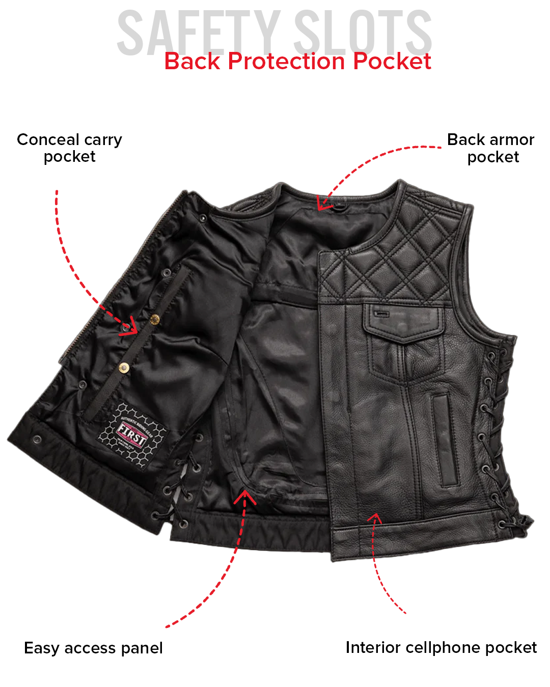 Bonnie - Women's Motorcycle Leather Vest - Diamond Quilt Women's Leather Vest Vests