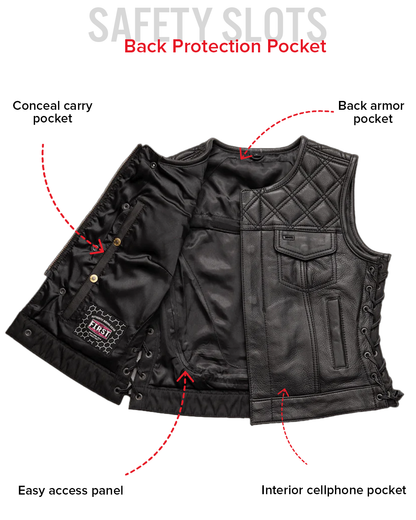 Bonnie - Women's Motorcycle Leather Vest - Diamond Quilt Women's Leather Vest Vests