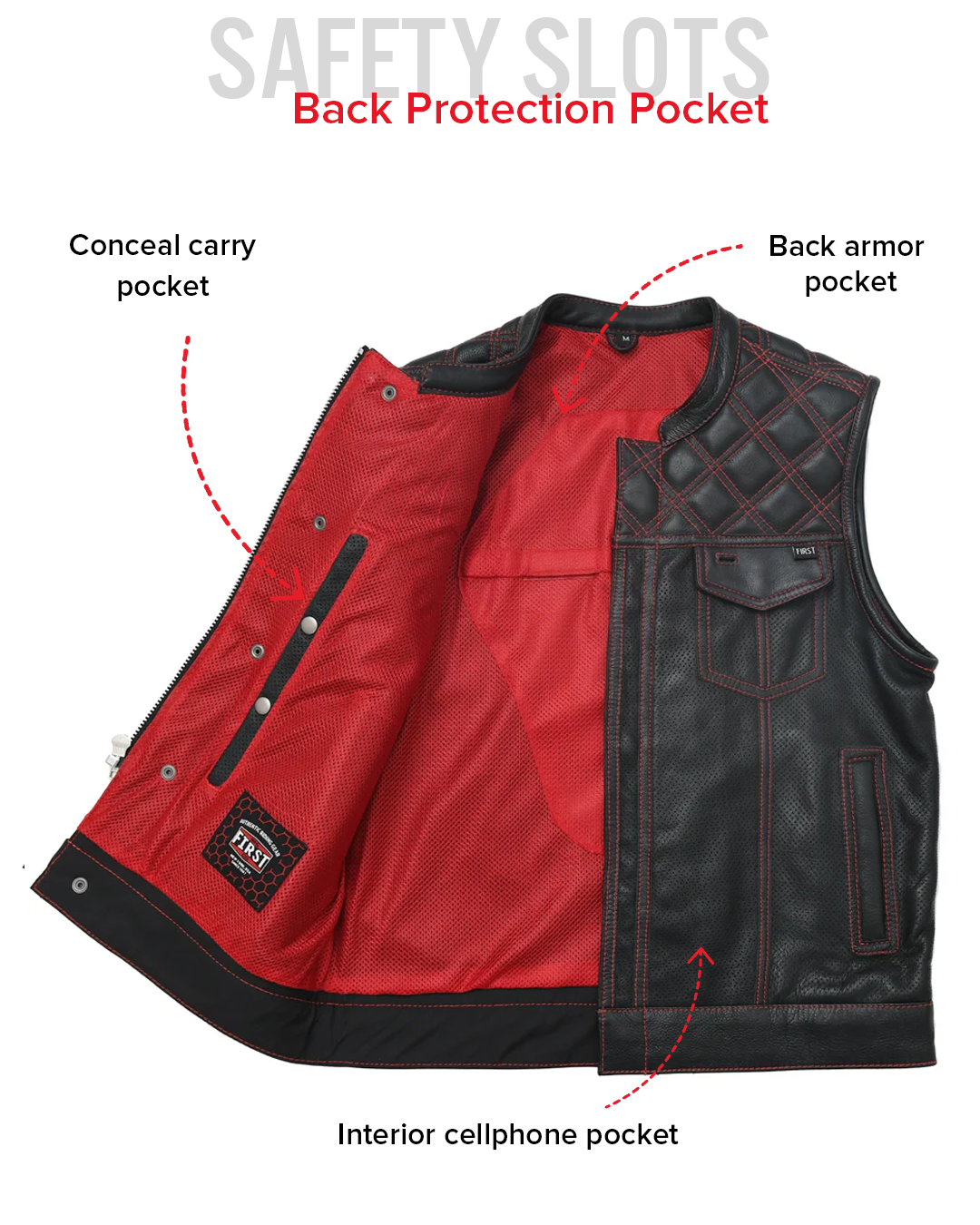 Downside Perforated Men's Motorcycle Leather Vest Men's Perforated Leather Vest Vests