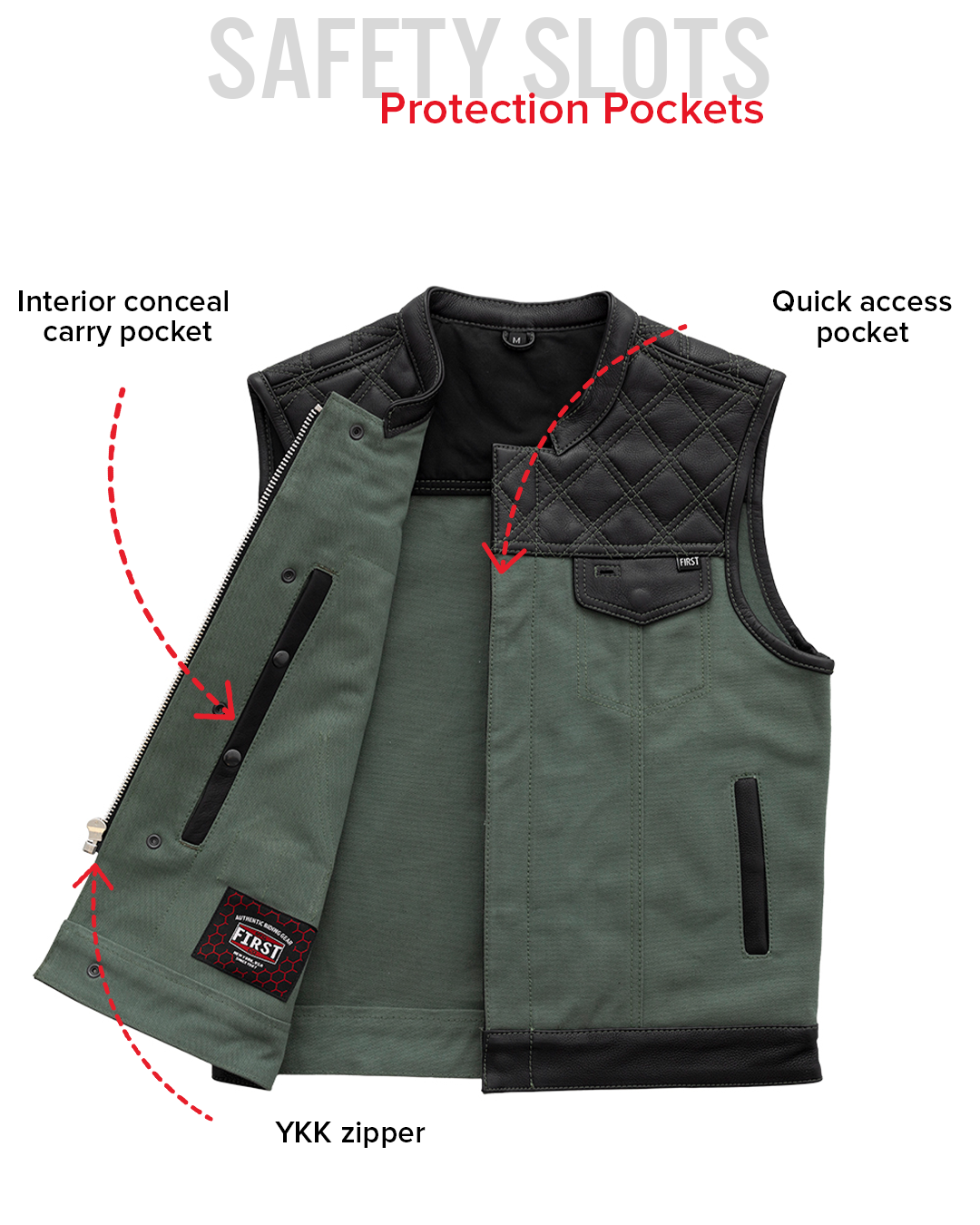 Hunt Club Motorcycle Leather Canvas Vest Green Men's Canvas Vests Vests