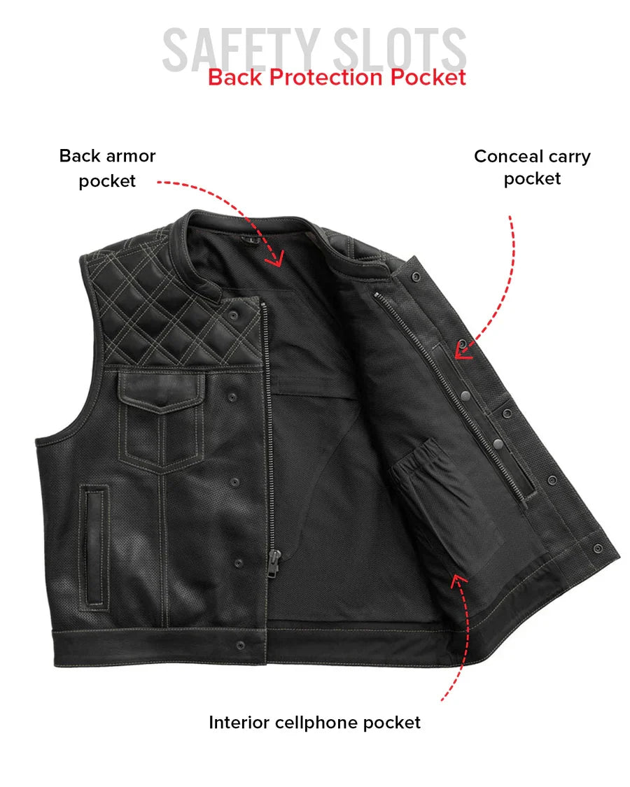 Downside Perforated Men's Motorcycle Leather Vest Men's Perforated Leather Vest Vests