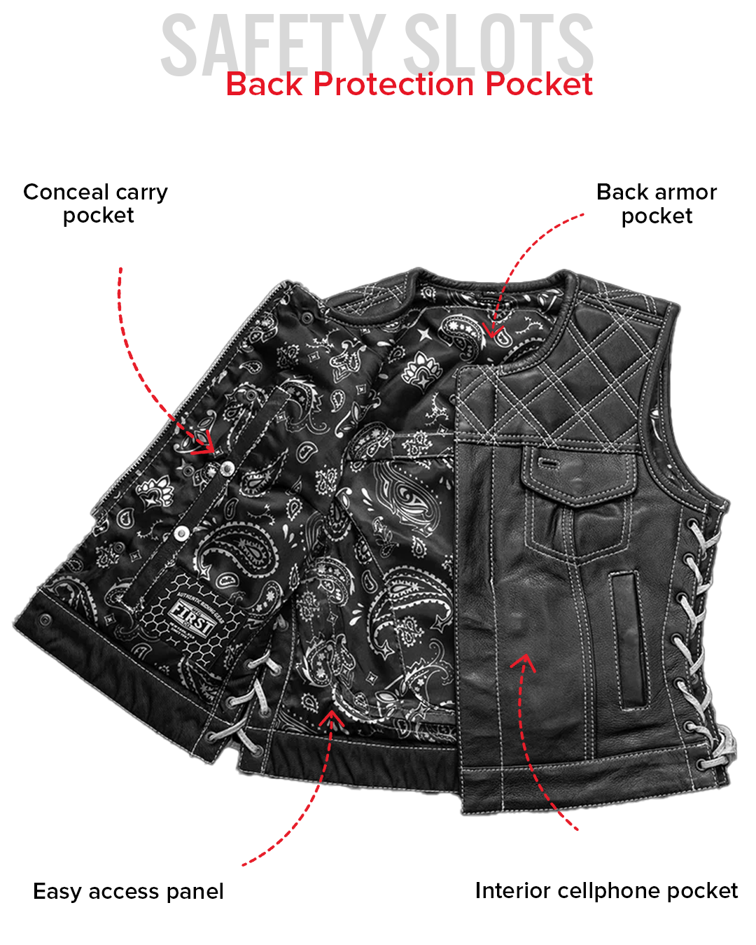 Bonnie - Women's Motorcycle Leather Vest - Diamond Quilt Women's Leather Vest Vests
