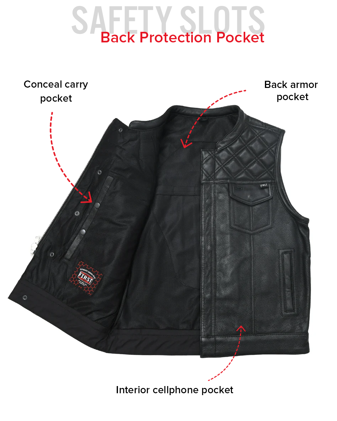 Downside Perforated Men's Motorcycle Leather Vest Men's Perforated Leather Vest Vests