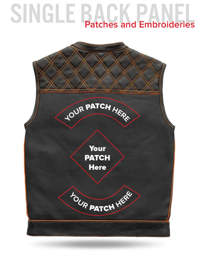 Finish Line - Orange Checker - Men's Motorcycle Leather Vest Men's Leather Vest Vests