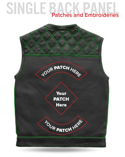 Finish Line - Green Checker - Men's Motorcycle Leather Vest Men's Leather Vest Vests