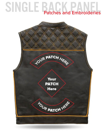Finish Line - Gold Checker - Men's Motorcycle Leather Vest Men's Leather Vest Vests