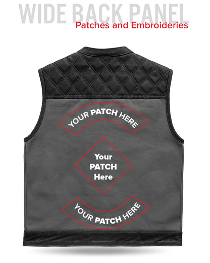 Hunt Club Motorcycle Leather Canvas Vest Grey Men's Canvas Vests Vests