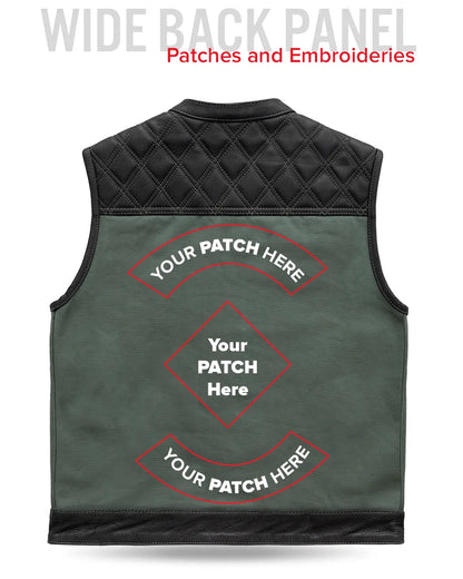 Hunt Club Motorcycle Leather Canvas Vest Green Men's Canvas Vests Vests