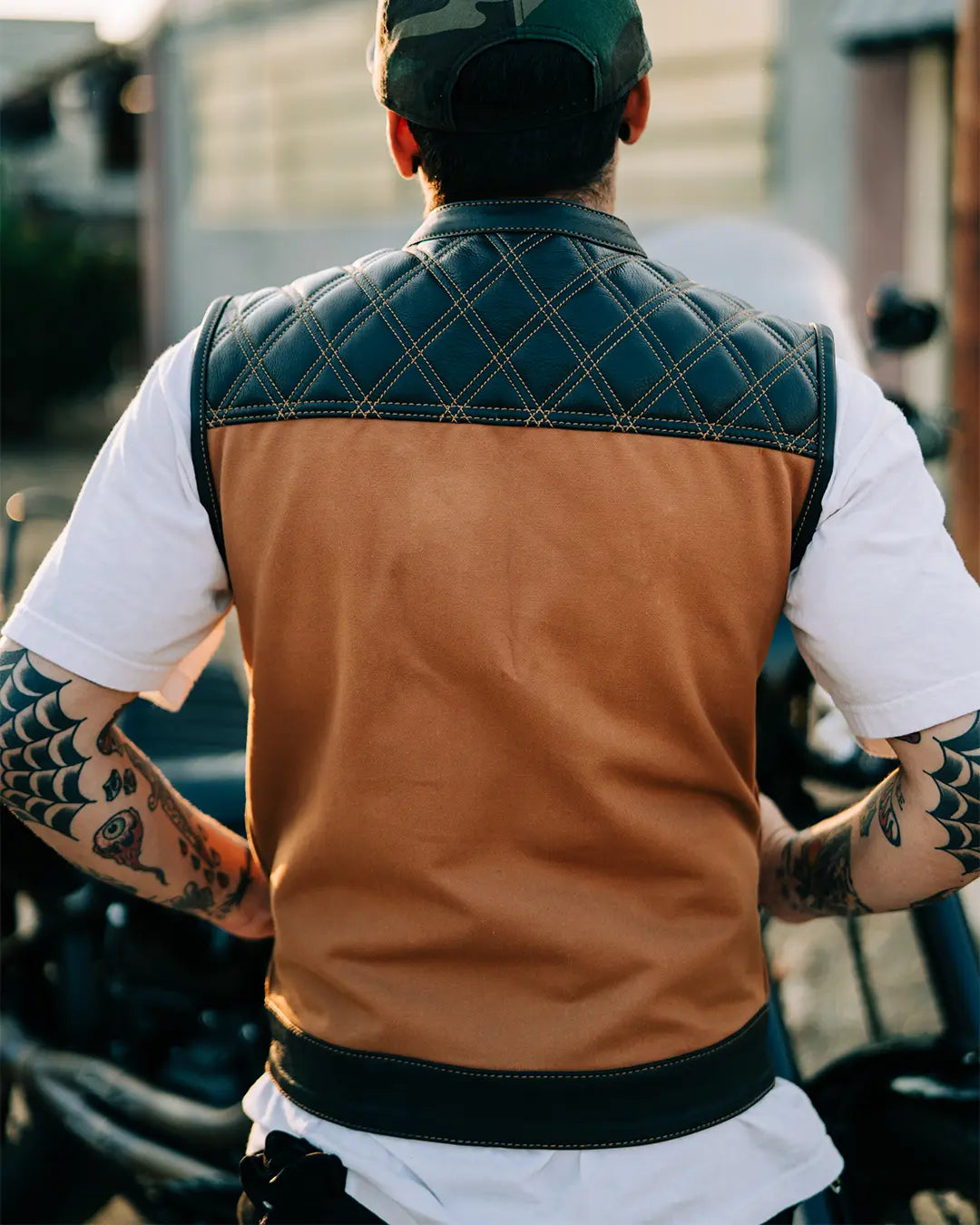 Hunt Club Motorcycle Leather Canvas Vest Men's Canvas Vests Vests
