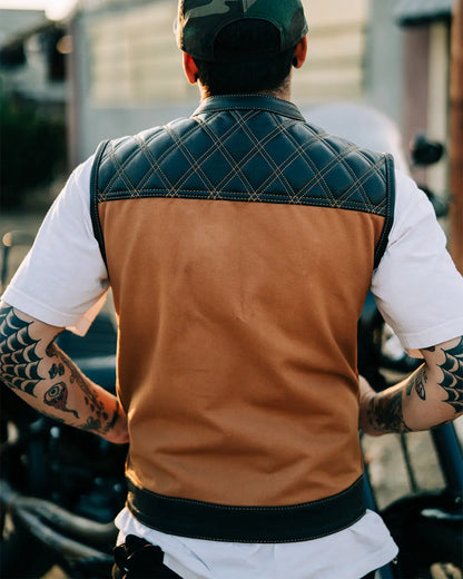 Hunt Club Motorcycle Leather Canvas Vest Men's Canvas Vests Vests