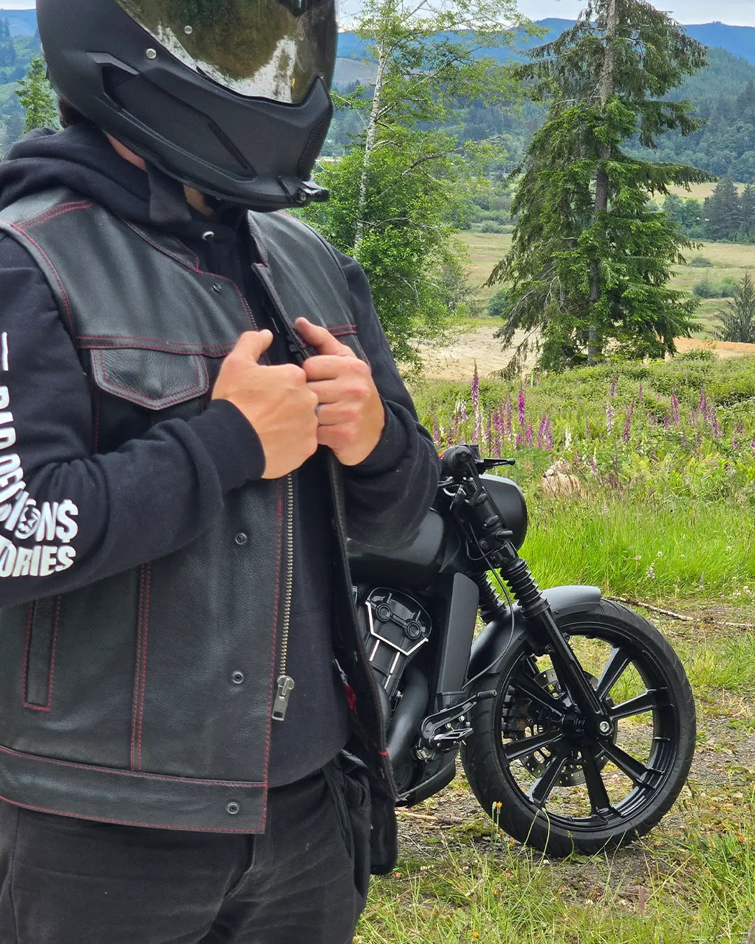 Born Free Men's Leather Motorcycle Leather Vest - Red Stitch Men's Leather Vest Vests